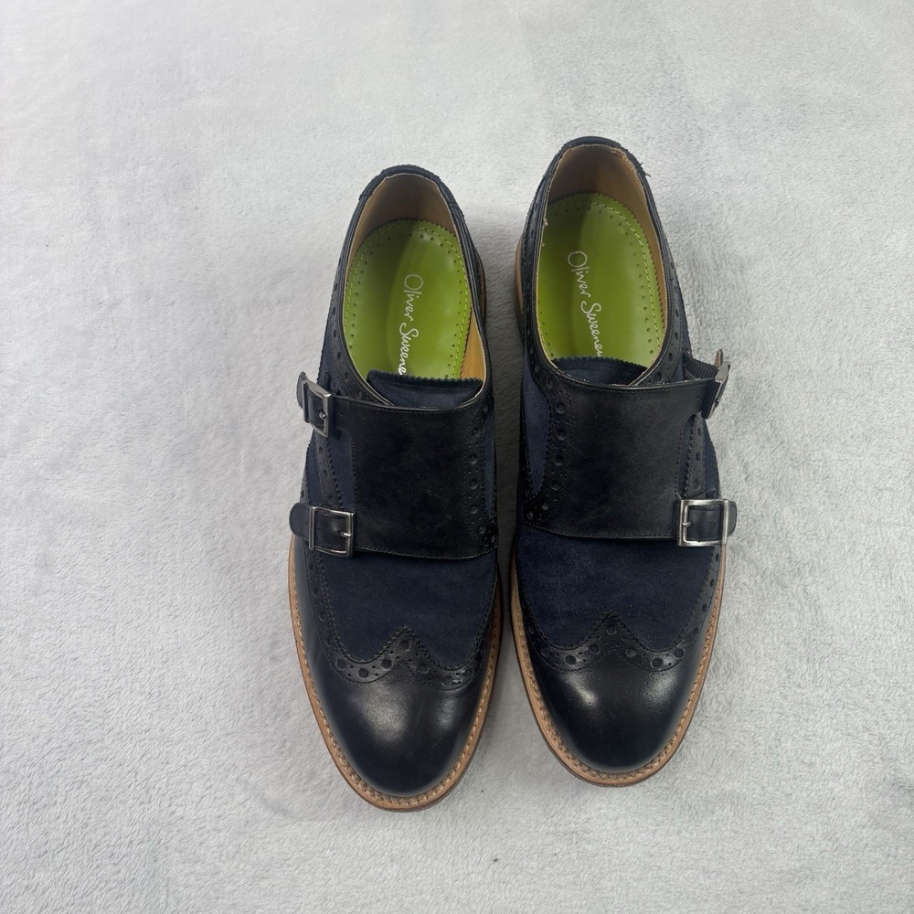 Oliver Sweeney Brantham Double Monk Strap Shoes Black Leather Suede Men's 8.5